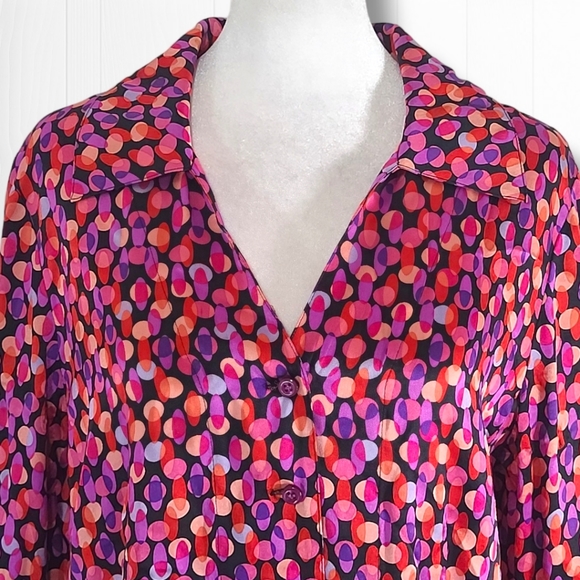 I.e. Women's Colorful Dotted Long Sleeve Button Down 100% Silk Blouse Size 12 - Picture 2 of 14